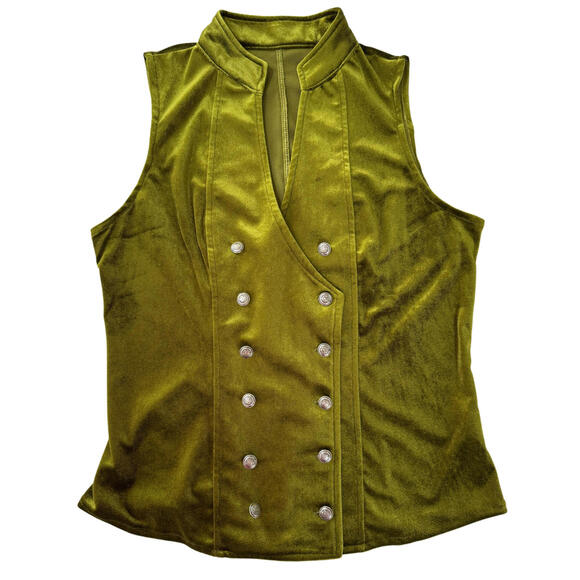 NEW Y2K Boho SZ S Velvet Green Military Double-Breast Button-Up Vintage Vest Top - Picture 6 of 8